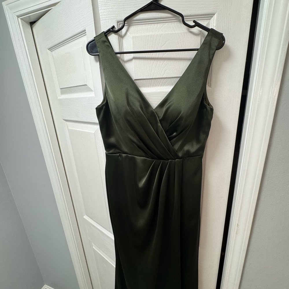 Revelry Deep Olive Satin Dress Blair Style